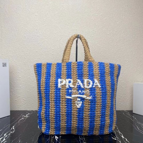 Sac cabas Prada Raphia 1NE229 bleu