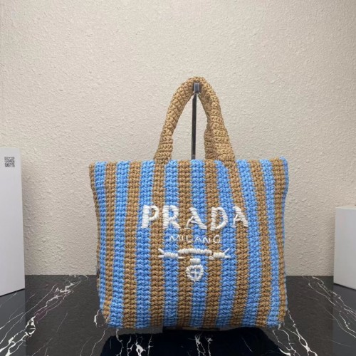 Sac cabas Prada Raphia 1NE229 bleu clair