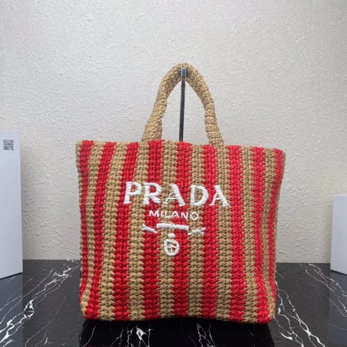 Sac cabas Prada Raphia 1NE229 rouge