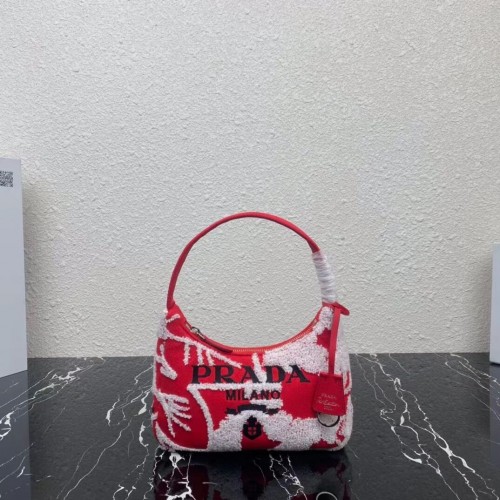 Prada Re-Edition 2000 mini sac en foret brodé 1NE515 rouge