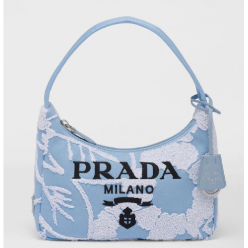 Prada Re-Edition 2000 mini sac en foret brodé 1NE515 bleu ciel