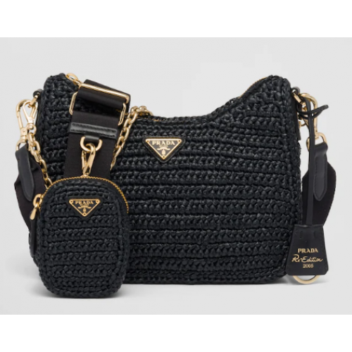 Sac Prada Re-Edition 2005 en raphia 1BH204 noir