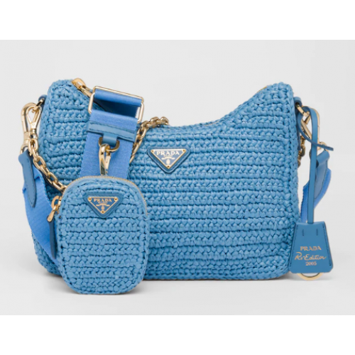 Sac Prada Re-Edition 2005 en raphia 1BH204 bleu ciel