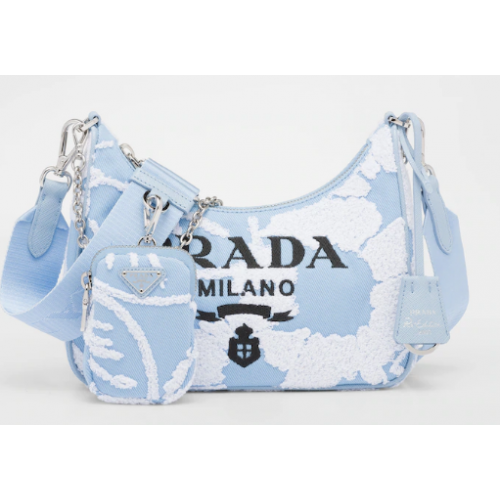 Prada Re-Edition 2006 sac à bandoulière en foret brodé 1BH204 bleu ciel