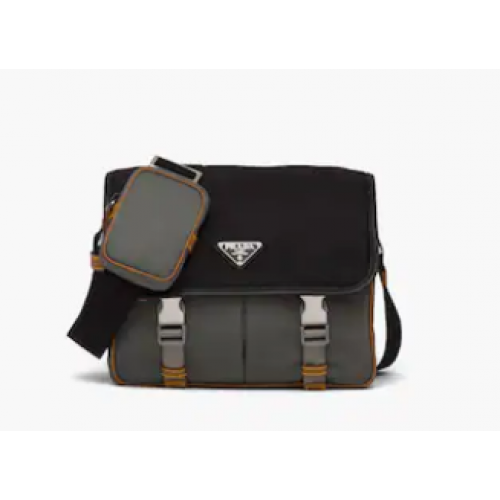 Prada Sac bandoulière en cuir Re-Nylon et Saffiano 2VD769 noir&gris