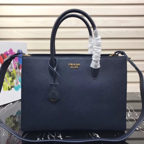 Prada Saffiano cuir fourre-tout grand 1BA153 bleu foncé
