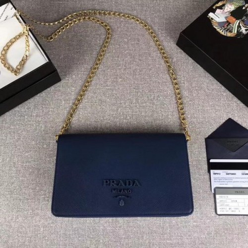 Prada Saffiano Logo Fold Over Sac à bandoulière 1BP012 Bleu