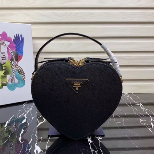 Prada Saffiano Original Sac fourre-tout en cuir Cœur 1BH144 Noir