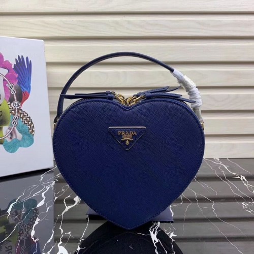 Prada Saffiano Original Sac fourre-tout en cuir Cœur 1BH144 Bleu