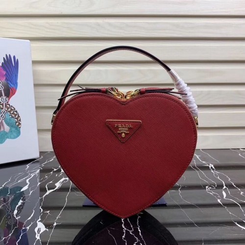Prada Saffiano Original Sac fourre-tout en cuir Cœur 1BH144 Rouge