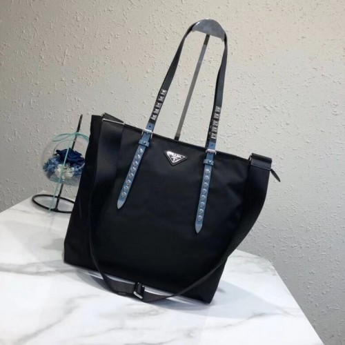Prada Sac fourre-tout en cuir Saffiano et nylon 1BG212 noir&bleu