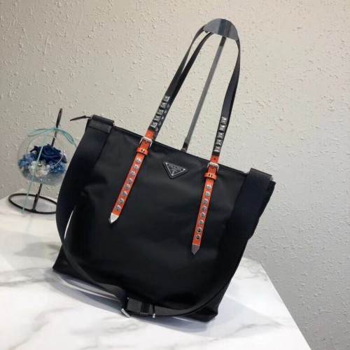 Prada Sac fourre-tout en cuir et nylon Saffiano 1BG212 noir&orange