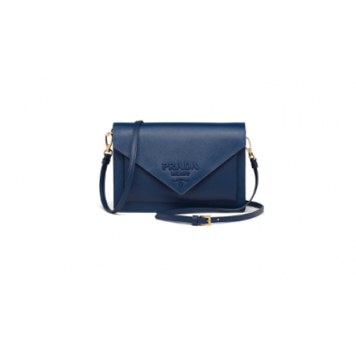 Prada mini-sac en cuir Saffiano 1BP020 bleu