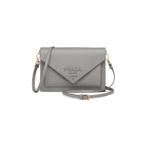 Prada mini-sac en cuir Saffiano 1BP020 gris