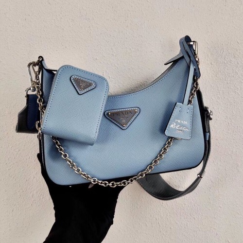 Prada mini sac à bandoulière en cuir Saffiano 2BH204 bleu ciel