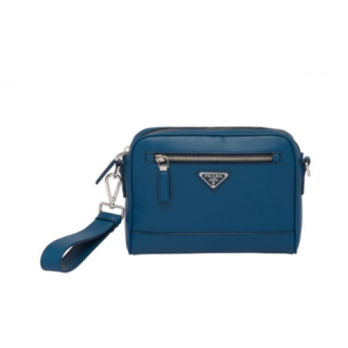 Prada sac à bandoulière en cuir Saffiano 2VH063 bleu
