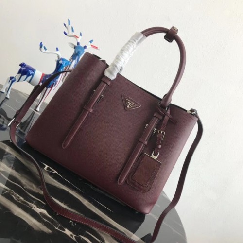 Prada Saffiano Original Sac fourre-tout en cuir BN2838 Bordeaux