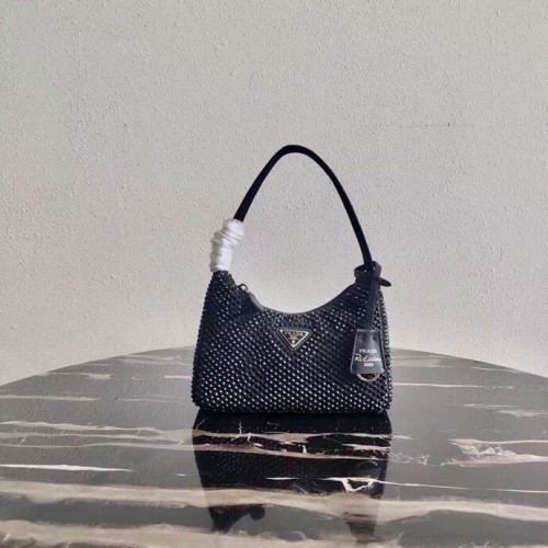 Prada Mini-sac en satin avec cristaux artificiels 1BE515 noir