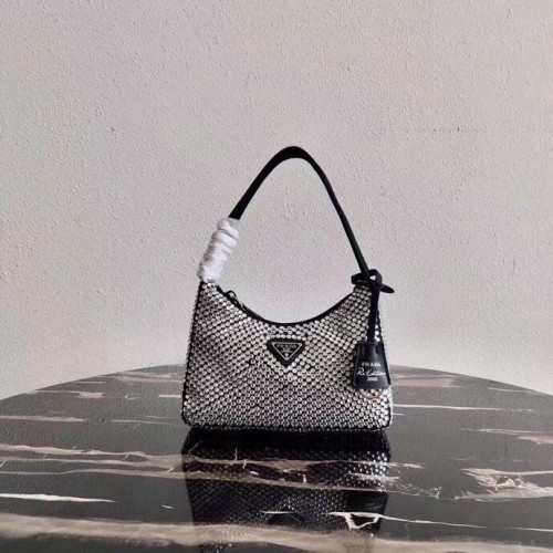 Prada Mini-sac en satin avec cristaux artificiels 1BE515Z noir