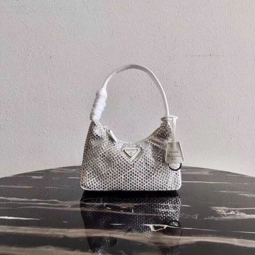 Prada Mini-sac en satin avec cristaux artificiels 1BE515Z blanc