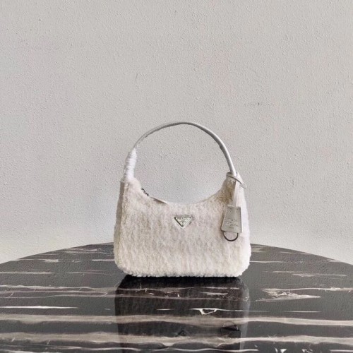 Prada Shearling cabas mini-sac 1NE515 blanc