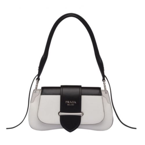 Prada Sidonie sac à bandoulière en cuir 1BD168 Blanc&Noir