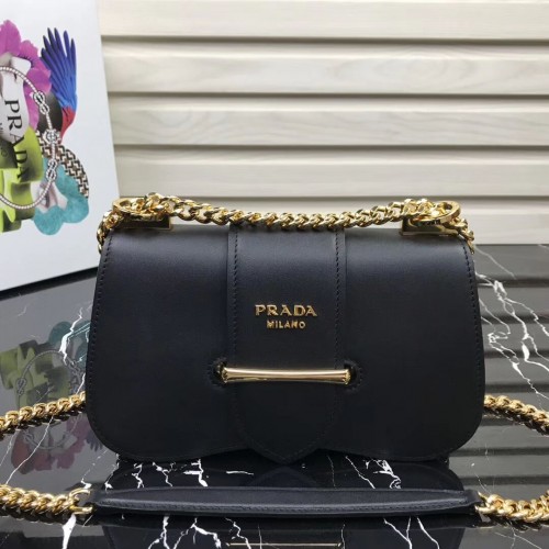 Prada Sidonie sac à bandoulière en cuir 1BD184 Noir