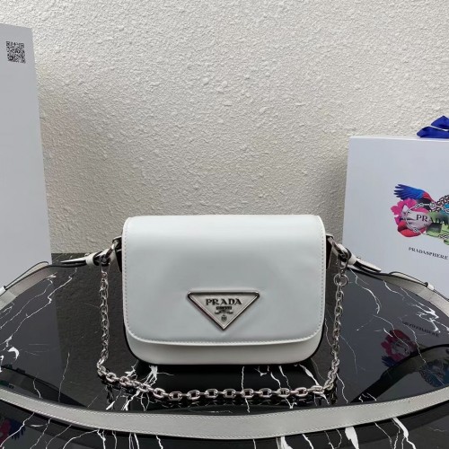 Prada Petit sac à bandoulière en cuir brossé 1BA263 BLANC