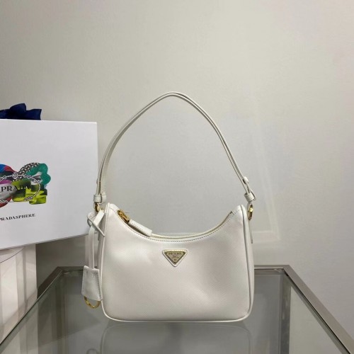 Prada Petit sac à bandoulière en cuir Saffiano 1BD330 BLANC