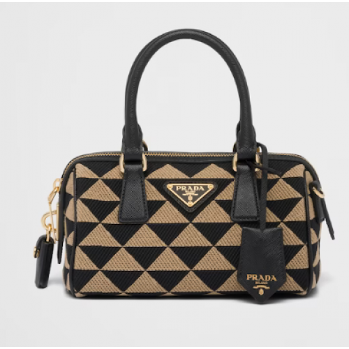 Prada Symbole sac à main en tissu jacquard brodé 1BB846 noir