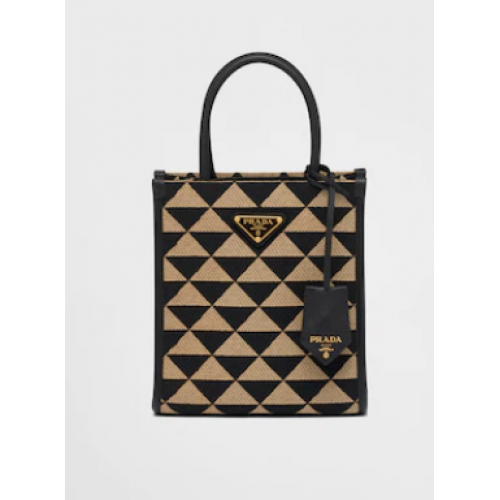 Prada Symbole jacquard tissu micro sac 1BA355 Noir&Beige