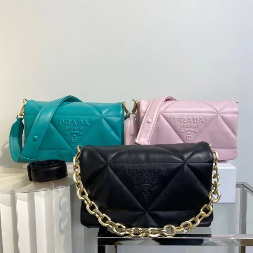 Prada System Sac à bandoulière rembourré en cuir de mouton d'origine 1AD306