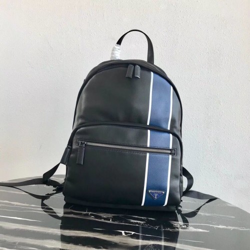Prada Sac à dos en tissu technique et cuir 2VZ066 noir&bleu