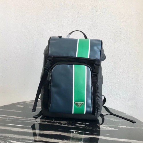 Prada Sac à dos en tissu technique et cuir 2VZ135 noir&vert