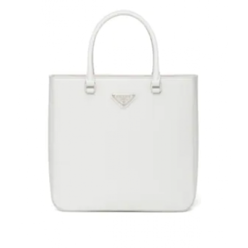 Cabas en cuir brossé Prada 1BA330 blanc
