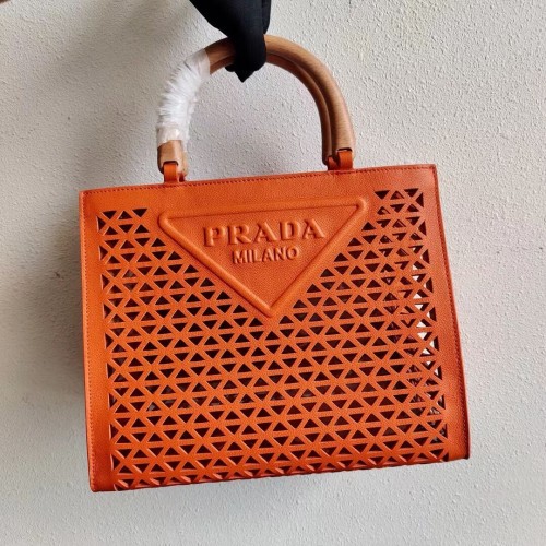 Sac cabas Prada en cuir 1AG405 orange