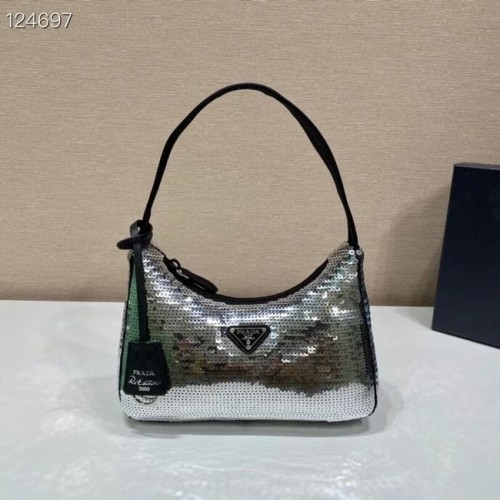 Prada Re-Edition 2000 sequins Re-Nylon mini-sac 1BC515 argent