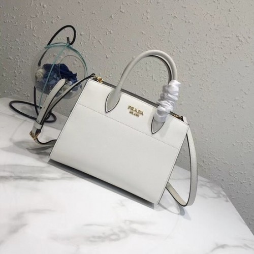 Prada saffiano lux sac fourre-tout en cuir d'origine bn4458 blanc