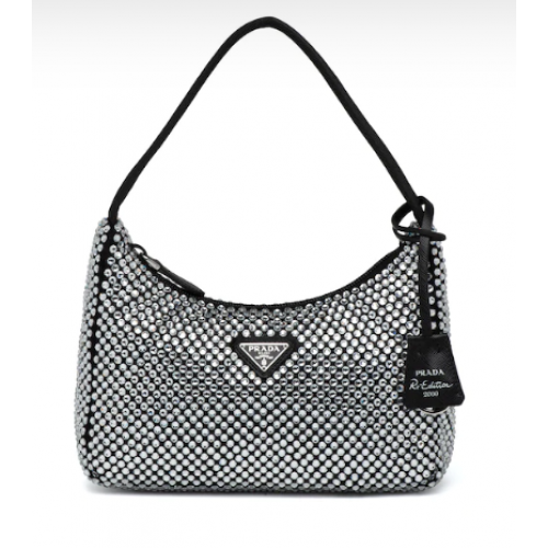 Prada Mini-sac en satin avec cristaux artificiels 1BE515Z noir