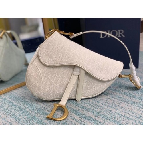 SAC SADDLE Denim Brodé Dior Oblique Gris M0446C crème