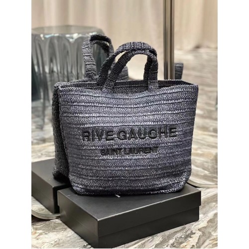 SAINT LAURENT RIVE GAUCHE SAC CABAS SOUPLE EN RAPHIA CROCHET 688864 noir