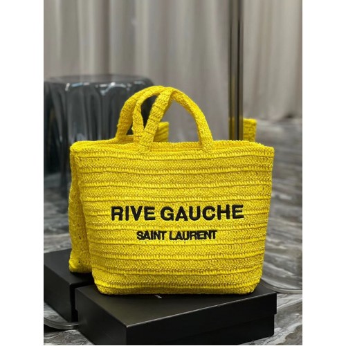 SAINT LAURENT RIVE GAUCHE SAC CABAS SOUPLE EN RAPHIA CROCHET 688864 jaune
