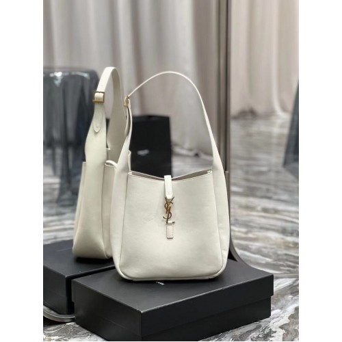 SAINT LAUREN LE 5 A 7 PETIT SAC HOBO SOUPLE EN CUIR LISSE 713938 blanc