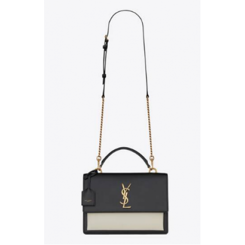 SAINT LAUREN SUNSET POIGNÉE SUPÉRIEURE MOYENNE EN CUIR LISSE 634723 NOIR