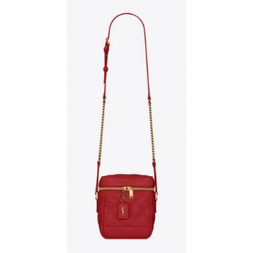 SAINT LAURENT 80S VANITY BAG EN CUIR EMBOSSÉ GRAIN DE POUDRE CARRÉ MATELASSÉ 649779 rouge