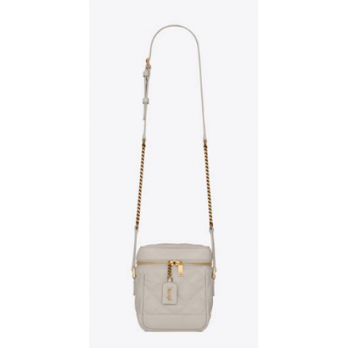 SAINT LAURENT 80S VANITY BAG EN CUIR EMBOSSÉ GRAIN DE POUDRE CARRÉ MATELASSÉ 649779 blanc