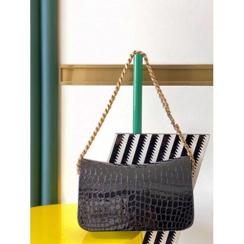 SAINT LAURENT CASSANDRA EN CUIR BRILLANT EMBOSSÉ CROCODILE Y642009 noir