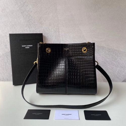 SAINT LAURENT CASSANDRA EN CUIR BRILLANT EMBOSSÉ CROCODILE Y862028 noir