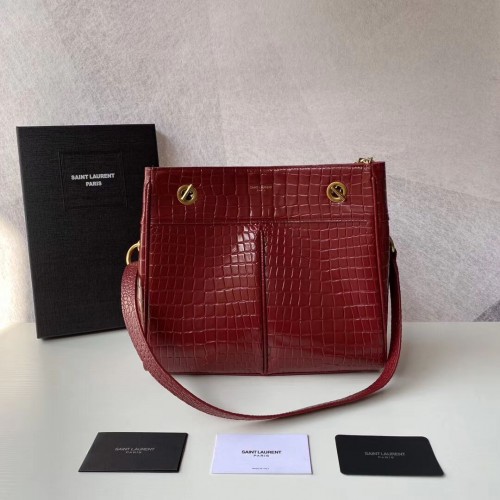 SAINT LAURENT CASSANDRA EN CUIR BRILLANT EMBOSSÉ CROCODILE Y862028 rouge