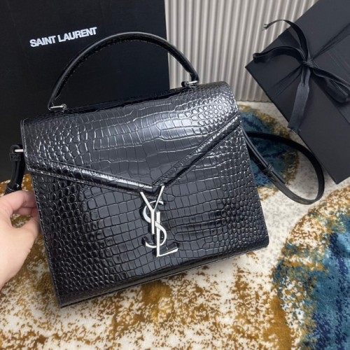 SAINT LAURENT CASSANDRA SAC À MAIN MOYEN EN CUIR BRILLANT EMBOSSÉ CROCODILE 623931 NOIR